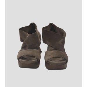 Eileen Fisher Women's Sz 8.5M Gray Suede Platform Wedge Shoes High Sandals Heels